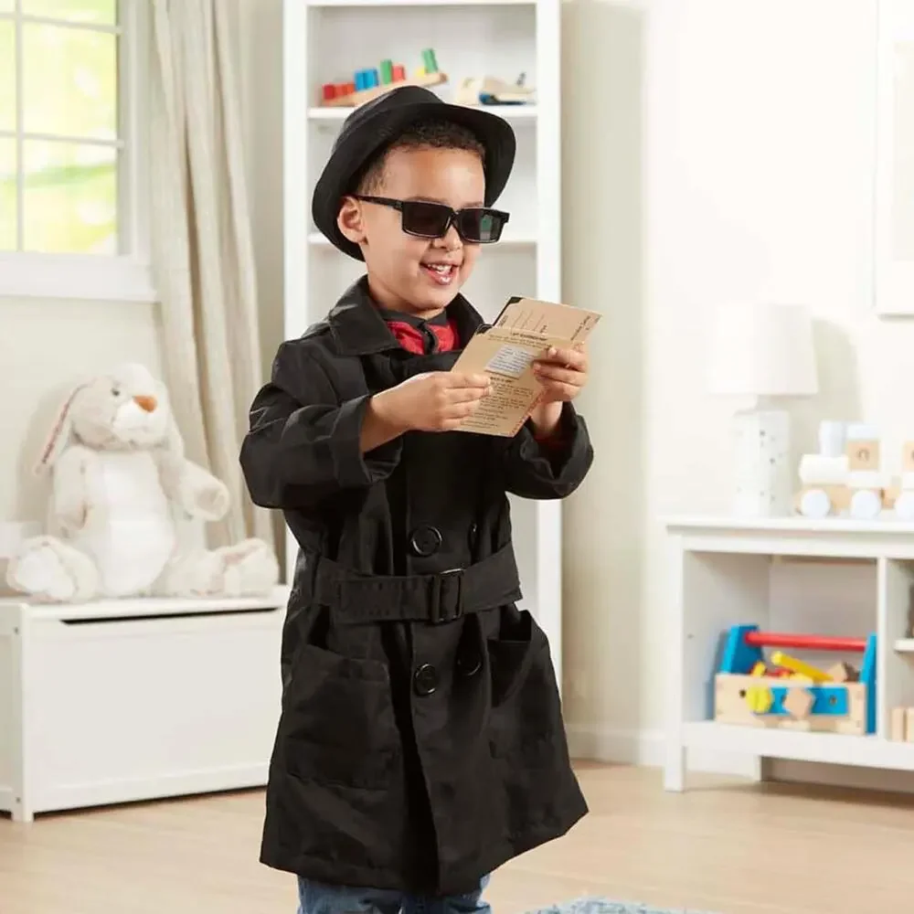 NWT Melissa & Doug Kids Spy Costume Trench Coat & Fedora Hat Size 5-8